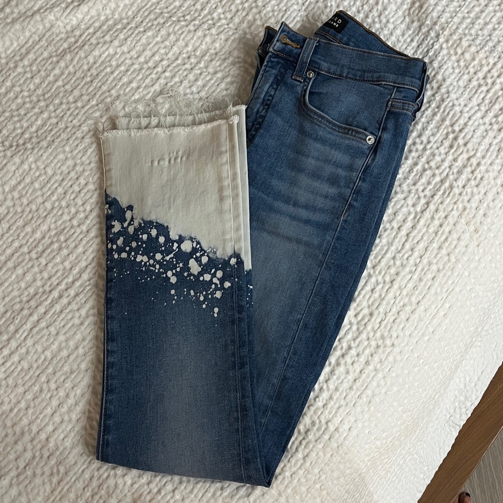 Veronica Beard Carly Kick Flare High Rise Blue and Cream Jeans - 27/4 - Picture 3 of 9